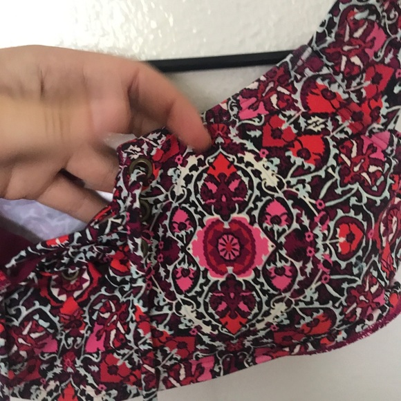 Lace-Up, Off Shoulder Bikini Top (Pink Print) - Picture 5 of 6